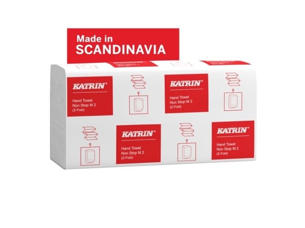 Handdukar Katrin Non-Stop Z-Fold 2-lagers L24xB20,3xD8cm Ny fiber Vit - (15 förpackningar x 200 ark/kartong)