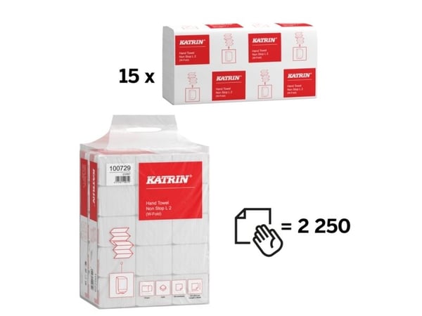 Papirhåndklæder ark, Katrin, Classic hvid 203mmx320mm, karton a 2250 stk