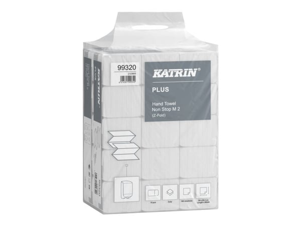 Håndklær Katrin Plus Non-Stop Z-Fold 2-lags L24xB20,3xD8 cm Ny fiber Hvit - (15 pakker x 160 ark)