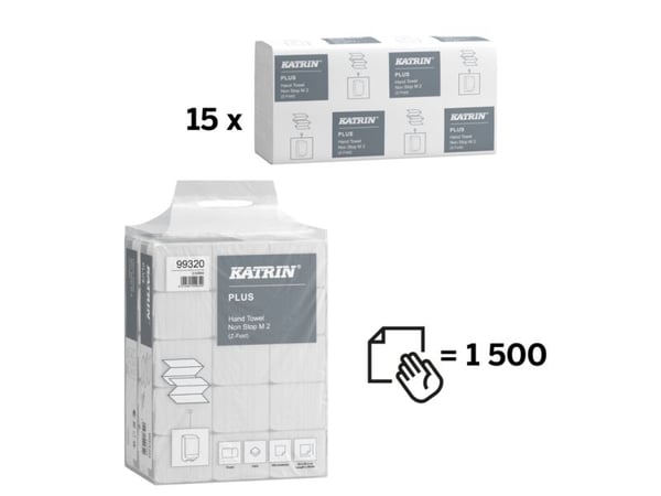 Håndklær Katrin Plus Non-Stop Z-Fold 2-lags L24xB20,3xD8 cm Ny fiber Hvit - (15 pakker x 160 ark)
