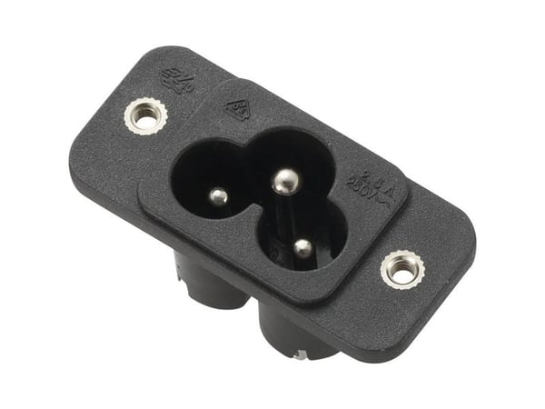 TRU COMPONENTS 1572263 IEC-liitin Pistoke, uppoasennus pystysuoraan Kokonaisnapojen lukumäärä: 2 + PE 2,5 A Musta 1 kpl