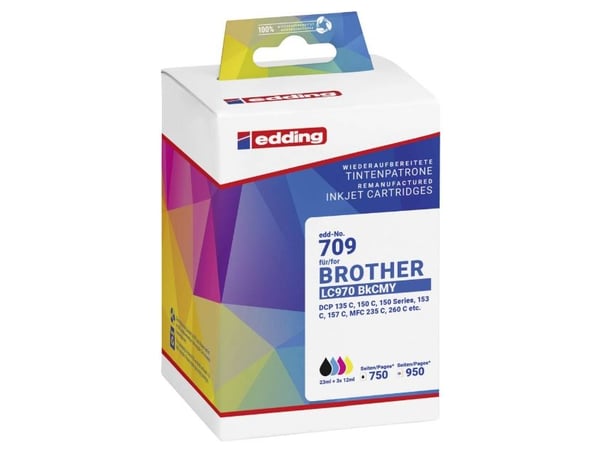 Edding EDD-709, Sort, Cyan, Fiolblå, Gult, 23 ml, 12 ml, 4 stykker, 750 sider, Enkeltpakke