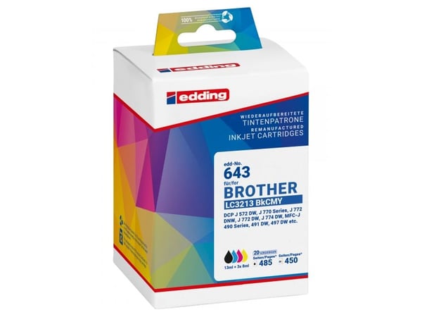 Edding EDD-643, Sort, Cyan, Fiolblå, Gult, 13 ml, 8 ml, 4 stykker, 485 sider, Multipakke