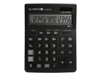 Olympia LCD 416, Desktop, Grunnleggende, 16 sifre, Vippbar skjerm, Batteri/Solcelle, Sort