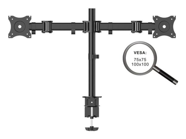 PureMounts PM-OFFICE-02 - Monteringssett (skrivebordsmontering, 2 leddarmer, 2 VESA-adaptere, slange) - for 2 LCD-skjermer - stål - svart - skjerms...