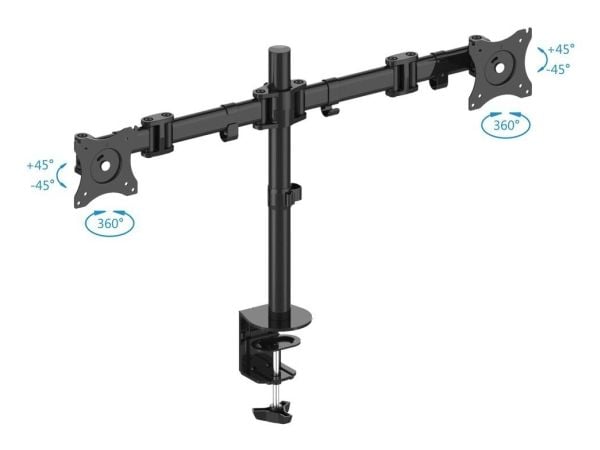 PureMounts PM-OFFICE-02 - Monteringssett (skrivebordsmontering, 2 leddarmer, 2 VESA-adaptere, slange) - for 2 LCD-skjermer - stål - svart - skjerms...