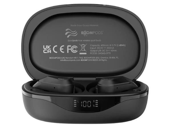 Boompods Sportpods ocean - True wireless-hodetelefoner med mikrofon - i øret - over-øret-montering - Bluetooth - svart