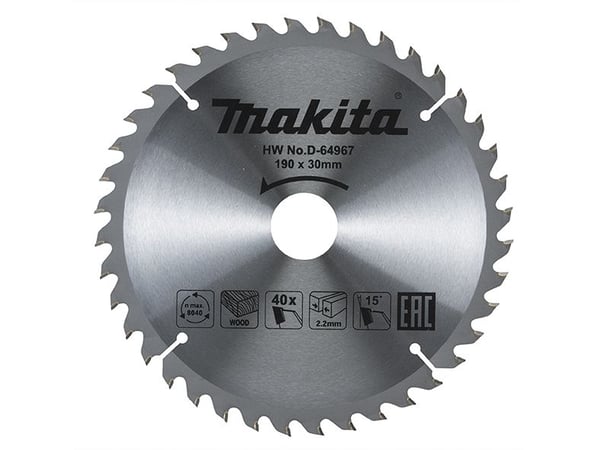 Makita D-64967 T.C.T. saha 190X2.2X30mm 15° T40 Standard puulle