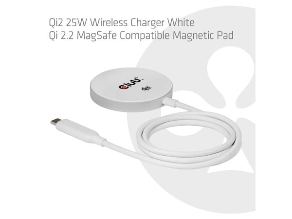 CLUB3D CAC-3026, Innendørs, USB, Trådløs lading, 1 m, Hvit