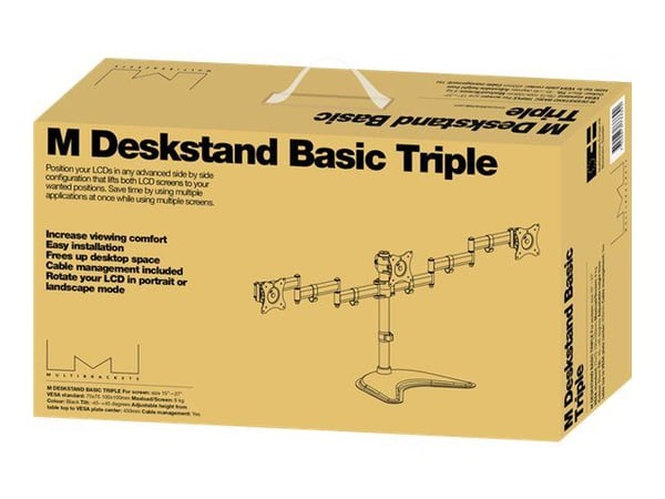 Multibrackets M Deskstand Basic Triple - Monteringssett (skrivebordsmontering) - for 3 LCD-skjermer - stål, høyverdig aluminium - svart - skjermstø...