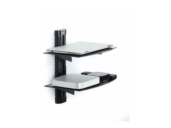 Startech Dual Floating Wall-Mounted AV Shelves, Adjustable Height Shelf For Under TV, Organize A/V Equipment On Black Tempered Glass Shelves - Hyll...