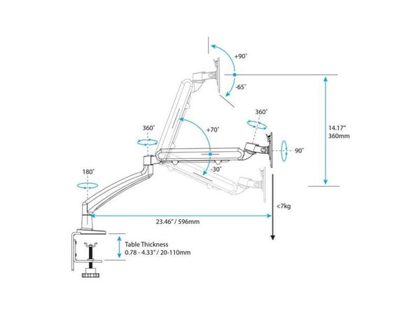 Startech Desk Clamp Monitor Mount - Adjustable - Supports Monitors 12" to 34" - Full Motion Slim VESA Mount Monitor Arm - Desk & Grommet Clamp -Bla...