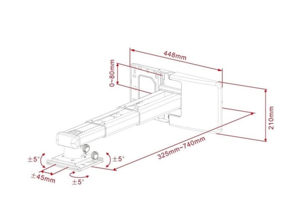 Multibrackets 9833, Seinä, 25 kg, Valkoinen, -5 - 5°, 32,5 cm, 74 cm
