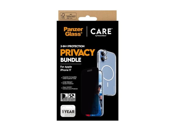 CARE by PanzerGlass - 3-i-1 Beskyttelse Personvernbunke - baksidedeksel for mobiltelefon - MagSafe-samsvar - polykarbonat, termoplast-polyuretan (T...
