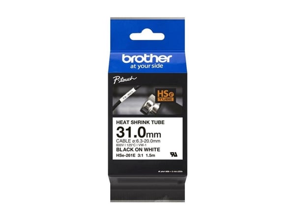 Brother HSe-261E - Svart på hvitt - Rull (3,1 cm x 1,5 m) 1 kassett(er) hengeboks - varmekrympetape - for P-Touch PT-D800W