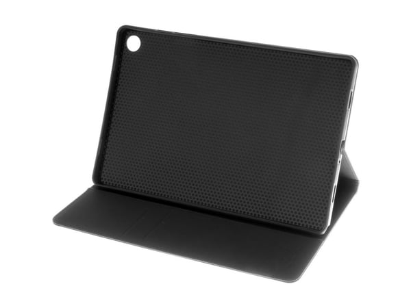 Insmat Exclusive - Vikbart fodral för surfplatta - handgjort läder, kartong+papper, bomullssömmar - svart - för Samsung Galaxy Tab S10 Lite