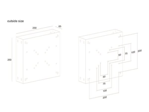 Multibrackets 7228, Rack shelf, Svart, Metall, 250 mm, 65 mm, 250 mm
