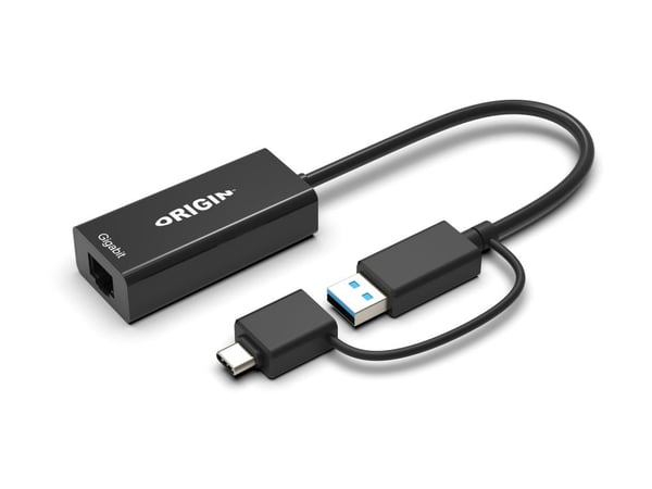 Origin Storage - Nätverksadapter - SuperSpeed USB 3.0 / USB-C 3.0 - Gigabit Ethernet x 1 - svart
