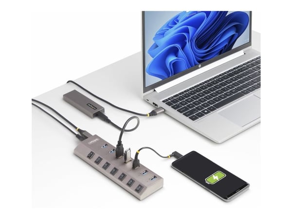 Startech 7-Port Self-Powered USB-C Hub with Individual On/Off Switches, USB 3.0 5Gbps Expansion Hub w/Power Supply, Desktop/Laptop USB-C to USB-A H...
