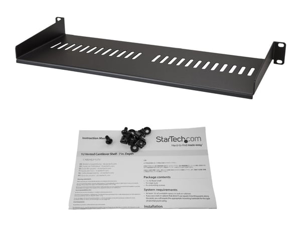 Startech 1U Vented Server Rack Cabinet Shelf, 7in Deep Fixed Cantilever Tray, Rackmount Shelf for 19" AV/Data/Network Equipment Enclosure w/ Cage N...