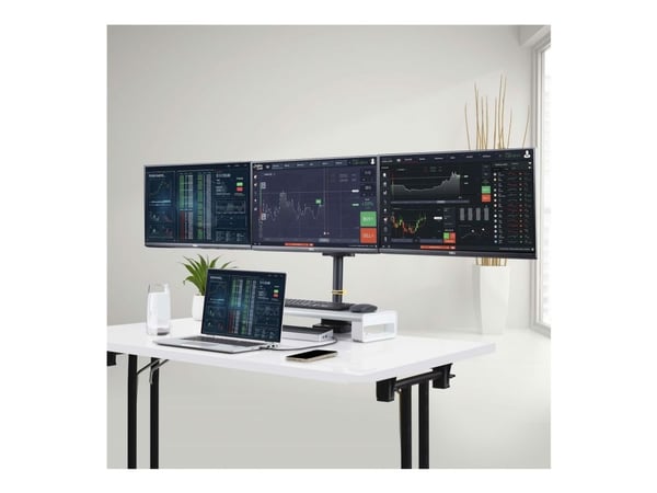 Startech Triple Monitor Desk Mount For Up To Three 27in Screens, VESA 75x75/100x100, Tool-Less Arm Adjustments, C-Clamp/Grommet Mount, Spring-Assis...