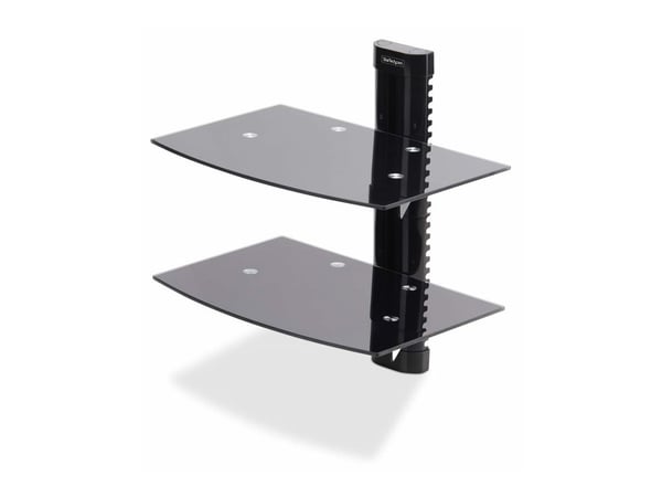 Startech Dual Floating Wall-Mounted AV Shelves, Adjustable Height Shelf For Under TV, Organize A/V Equipment On Black Tempered Glass Shelves - Hyll...