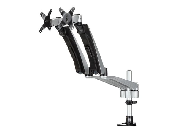 StarTech.com ARMDUAL30, Puristin, 18 kg, 76,2 cm (30"), 100 x 100 mm, Korkeudensäätö, Musta, Hopea