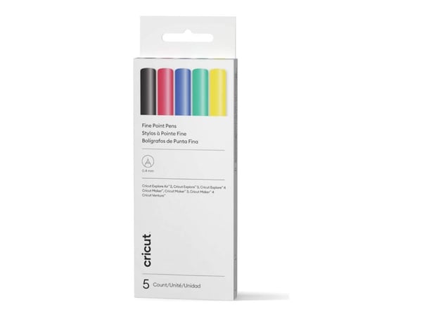 Cricut Classic - Fiberspetspenna - permanent - röd, gul, grön, blå, svart - vattenbaserat bläck - 0.4 mm - fin (paket om 5)