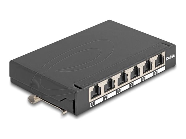 Delock - Koblingspanel - mini - DIN-skinnemonterbar, veggmonterbar, skrivebord - CAT 6a - skjermet - RJ-45 X 6 - svart