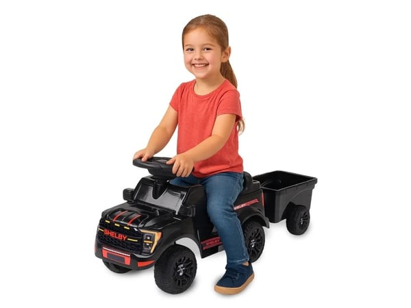 Jamara ride-on bil Shelby Ford F-150 Raptor med tilhenger svart.