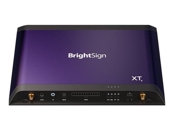 BrightSign XT245, sininen, H.264, H.265, M2TS, MKV, MOV, MP4, MPEG2, MPEG4, MPG, VOB, BMP, JPEG, PNG, 7680 x 4360 pikseliä, AAC, MP2, MP3, WAV, SSD