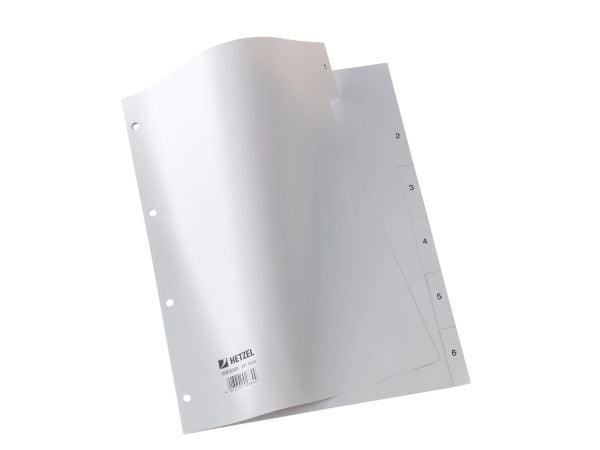 Rexel Hetzel - Inndeler - 6 deler - fortrykt: 1-6 - for A4 (210 x 297 mm) - grå (en pakke 6)