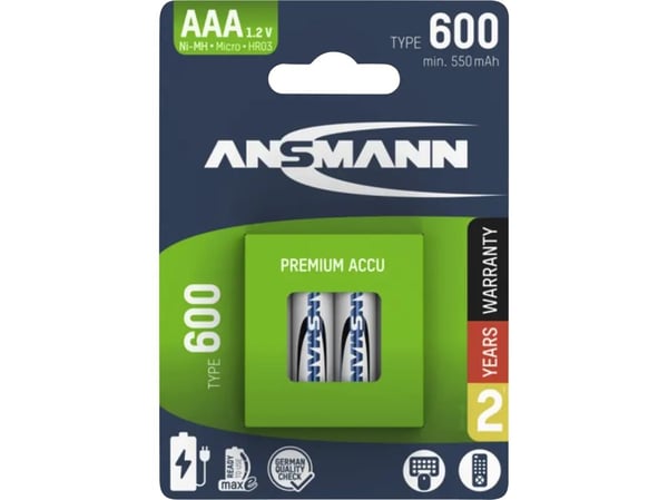 Ansmann 1311-0022, Oppladbart batteri, AAA, Nikkelmetallhydrid (NiMH), 1,2 V, 4 stykker, 550 mAh