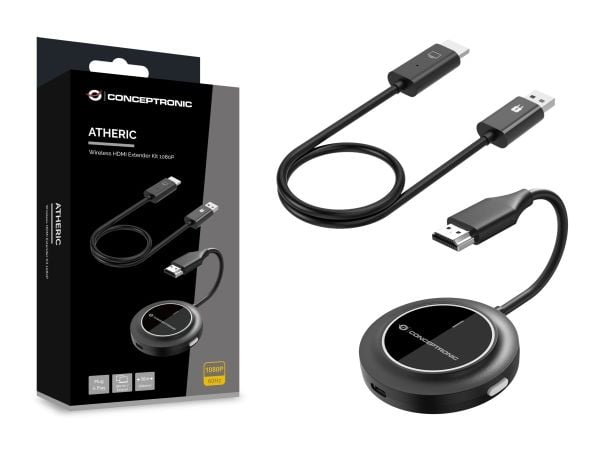 Conceptronic ATHERIC02B, Dongel, HDMI/USB, 1920 x 1080 piksler, Svart, 30 m, USB