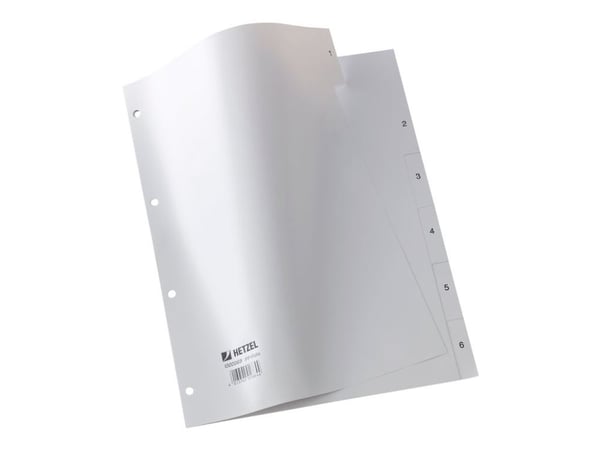 Rexel Hetzel - Inndeler - 6 deler - fortrykt: 1-6 - for A4 (210 x 297 mm) - grå (en pakke 6)