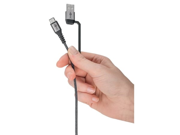 Goobay 70277, 1 m, USB C, USB C, USB 2.0, 0,48 Gbit/sek, svart, grå