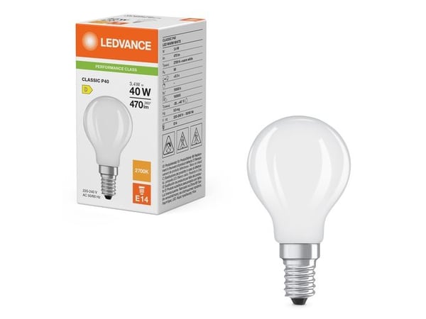 Osram LED Classic P, 3,4 W, 40 W, E14, 470 lm, 15000 h, varmhvit