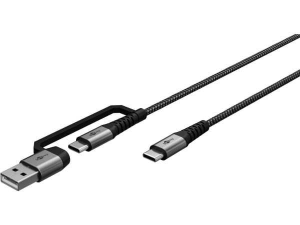Goobay 2in1 USB tekstilkabel plass grå/sølv 3 m - ekstra robust USB-C ladekabel med (70279)