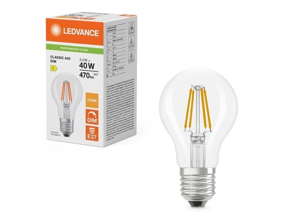 Osram LED CLASSIC A DIM P, 3,4 W, 40 W, E27, 470 lm, 15000 h, Varm hvit