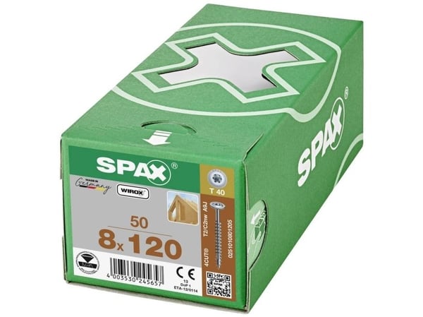 SPAX 251010801005 Tallerkenskruer 8 mm 100 mm T-profil Stål Hærdet 50 stk