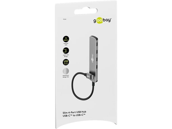 Goobay 79160, USB 3.2 Gen 1 (3.1 Gen 1) Type-C, USB 3.2 Gen 1 (3.1 Gen 1) Type-C, 5000 Mbit/s, Grå, Aluminium, Plast, 0,1 m