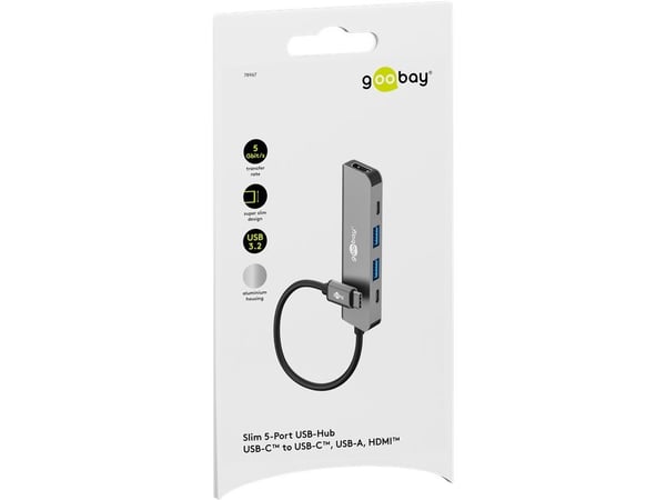 Goobay 78967, USB Type-C, HDMI, USB 2.0, USB 3.0, USB Type-C, 5000 Mbit/s, Grå, Aluminium, Plast, 100 W