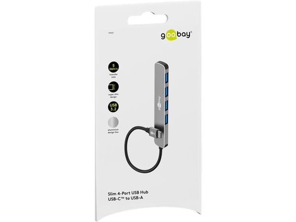 Goobay 79157, USB Type-C, USB 3.2 Gen 1 (3.1 Gen 1) Type-A, 5000 Mbit/s, Grå, Aluminium, Plast, 0,1 m