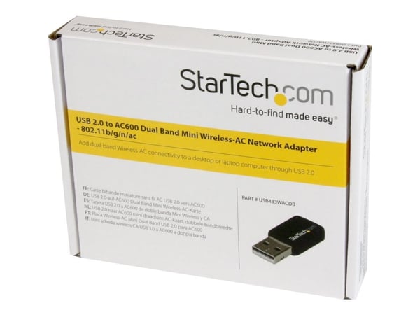 Startech USB 2.0 AC600 Mini Dual Band Wireless-AC Network Adapter - 1T1R 802.11ac WiFi Adapter - 2.4GHz / 5GHz USB Wireless (USB433WACDB) - Nettver...