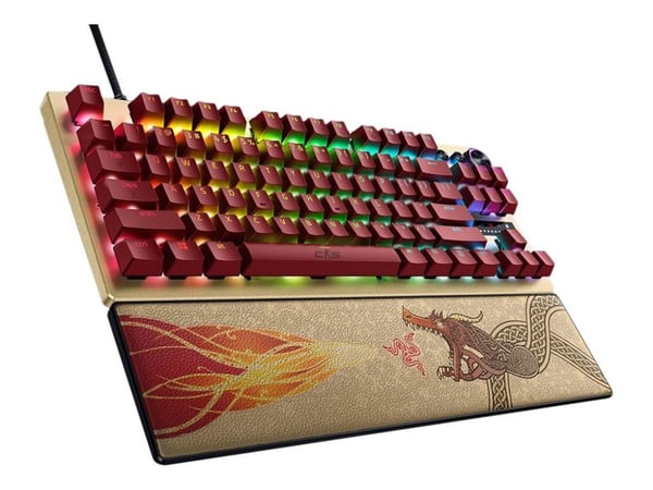 Razer Huntsman V3 Pro Tenkeyless, med ledning, USB, optisk tastebryter, QWERTY, RGB LED, gull, gul