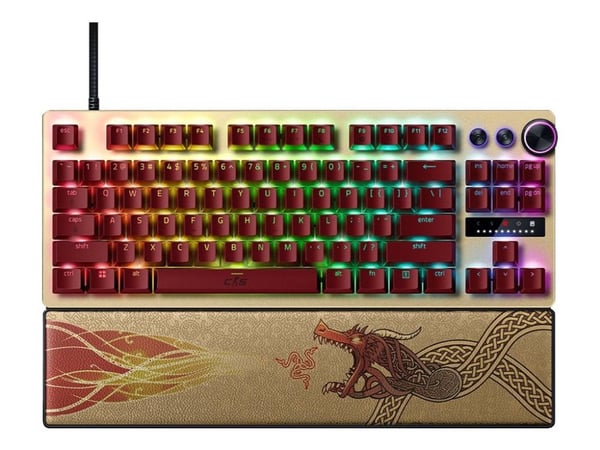 Razer Huntsman V3 Pro Tenkeyless, med ledning, USB, optisk tastebryter, QWERTY, RGB LED, gull, gul
