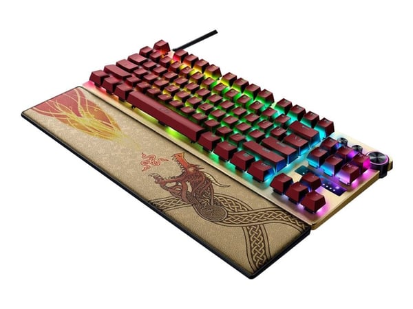 Razer Huntsman V3 Pro Tenkeyless, med ledning, USB, optisk tastebryter, QWERTY, RGB LED, gull, gul