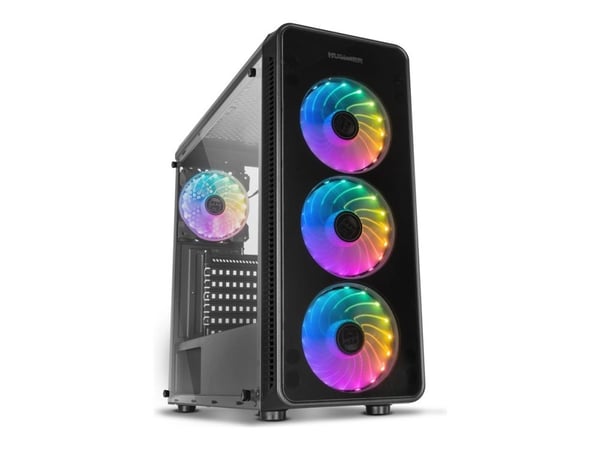NOX Hummer TGM - Mid tower - ATX - genomskinlig sidopanel (härdat glas) - ingen strömförsörjning (ATX) - svart - USB/Audio/Mic