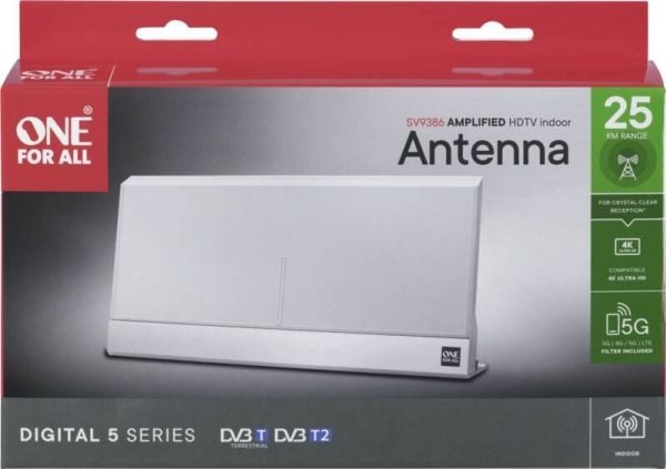 One For All SV 9386 5G, Innendørs, Hvit, DVB-T, DVB-T2, UHF, 280 mm, 48 mm
