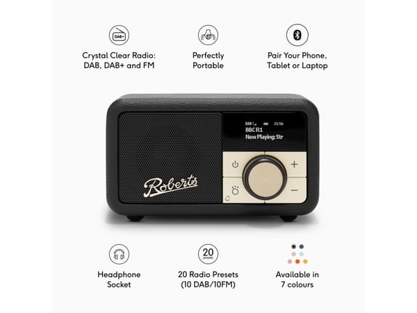 Roberts Radio Revival Petite 2, Bærbar, Digitalt, DAB, DAB+, FM, 3,5 mm, Svart, Batteri